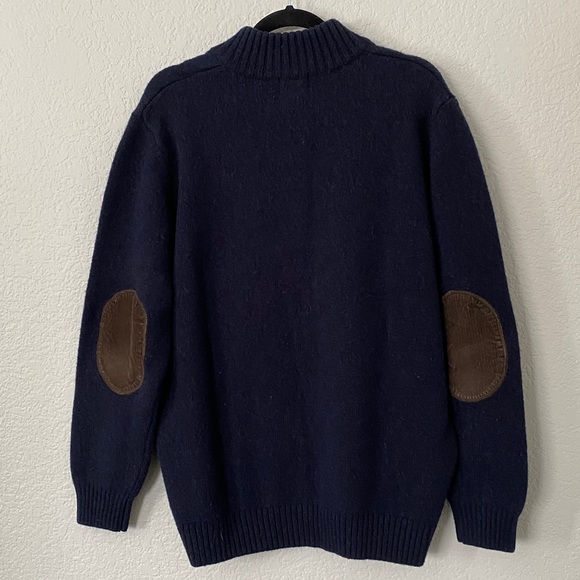 L.L. Bean Classic Navy 1/4 Zip Elbow Patch Shetland Wool Pullover Sweater - Picture 3 of 5